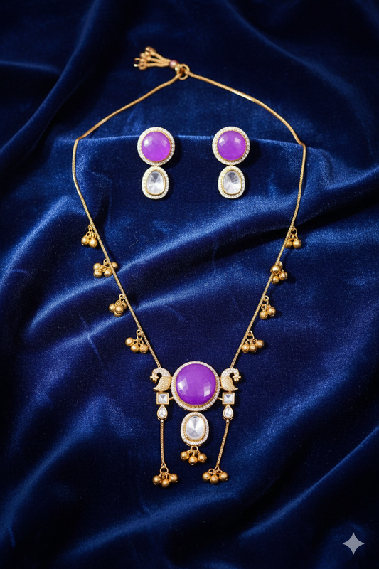 💜 Kashmiri Necklace & Earring Set with Purple Enamel – The Valley Bloom