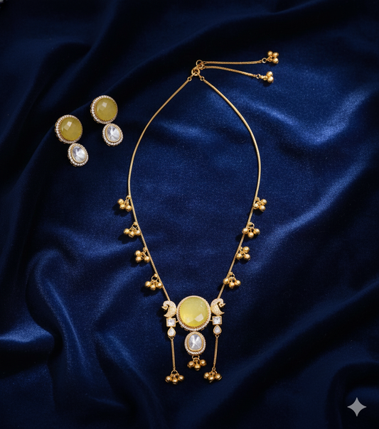 💛 Kashmiri Necklace & Earring Set with Mustard Yellow Enamel – The Golden Dawn