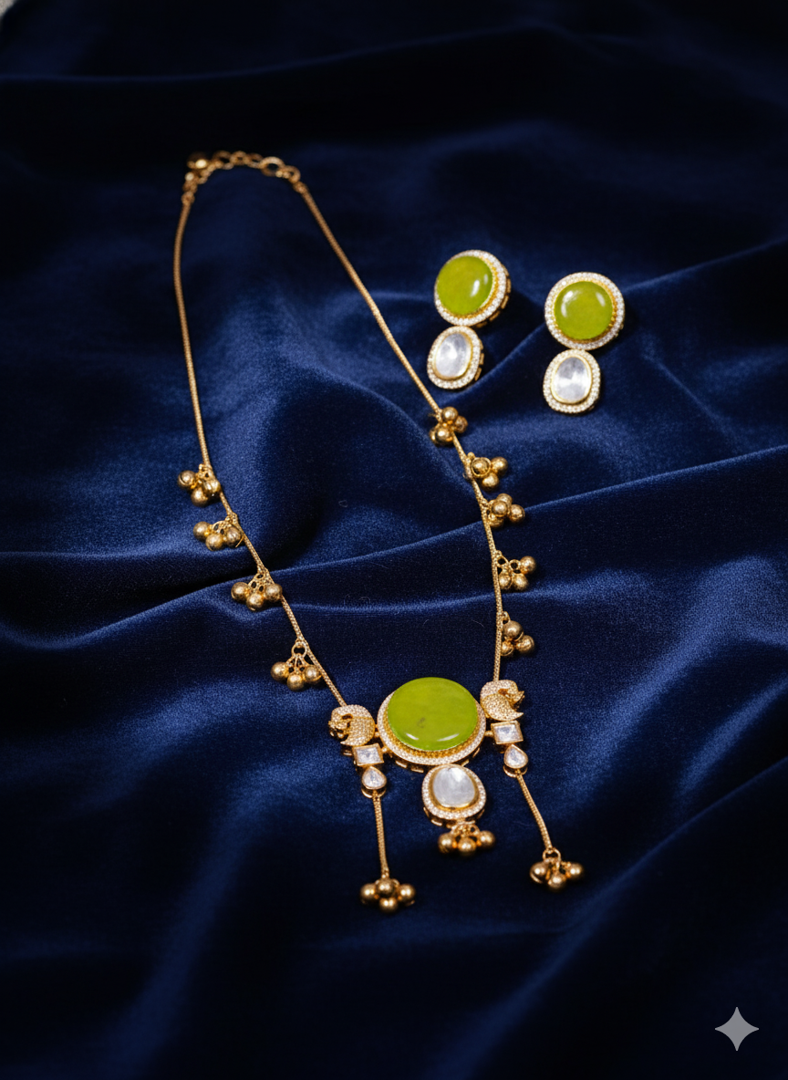 💚 Kashmiri Necklace & Earring Set with Olive Green Enamel – The Valley Serenity