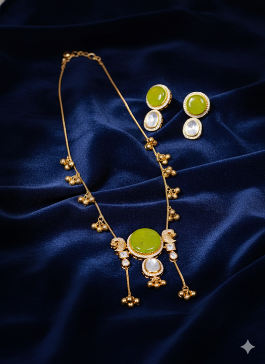 💚 Kashmiri Necklace & Earring Set with Olive Green Enamel – The Valley Serenity