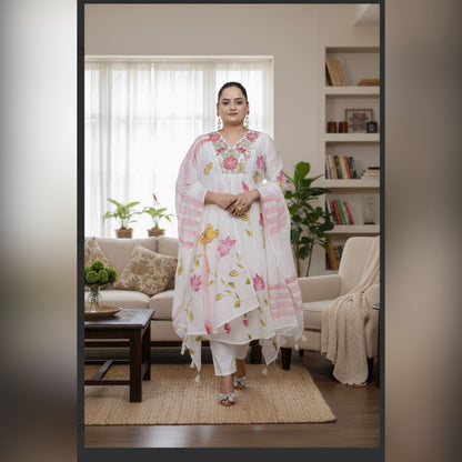 Pink - White A line Festive Kurta set