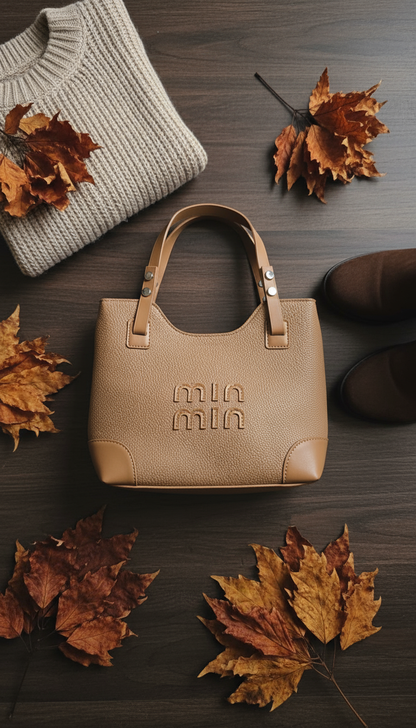 Classic Tan Faux-Leather Handbag with Charm