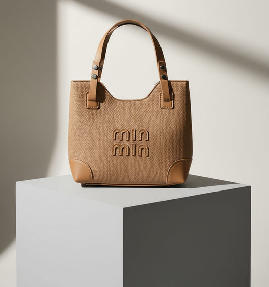 Classic Tan Faux-Leather Handbag with Charm