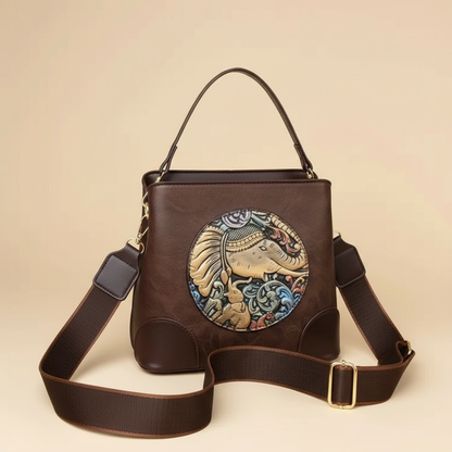 👜Brown Art Leather Purse with Embossed Elephant Motif