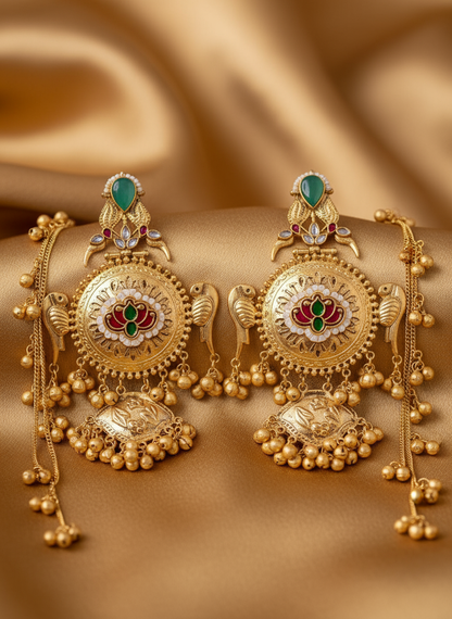 👑Grand Kashmiri Heritage Earring with Hair Chain – Royal Legacy Edition