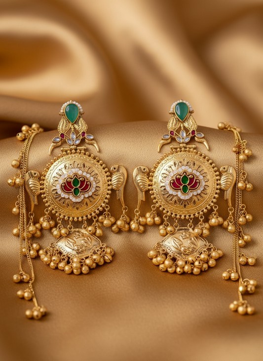 👑Grand Kashmiri Heritage Earring with Hair Chain – Royal Legacy Edition