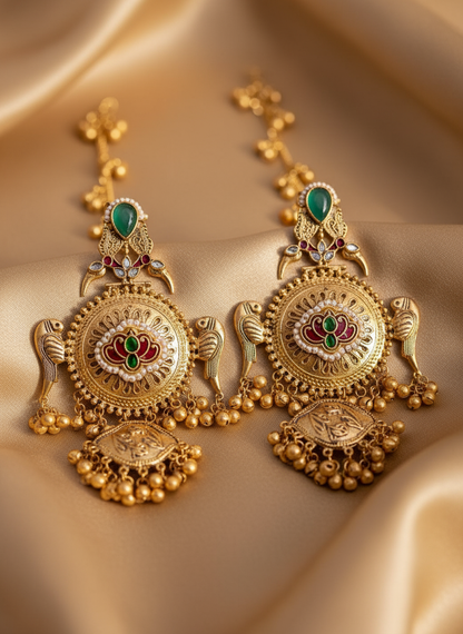 👑Grand Kashmiri Heritage Earring with Hair Chain – Royal Legacy Edition