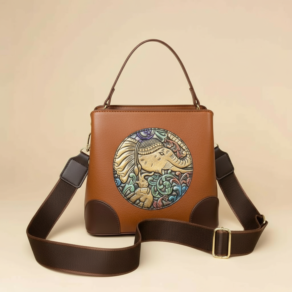 👜Mini Art Leather Purse with Embossed Elephant Motif