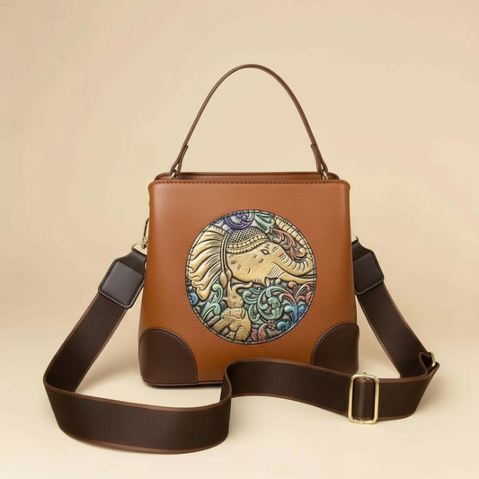 👜Mini Art Leather Purse with Embossed Elephant Motif