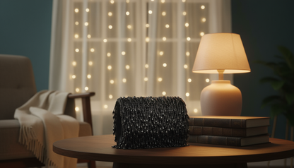 Black Handcrafted Hanging Beaded Party Clutch